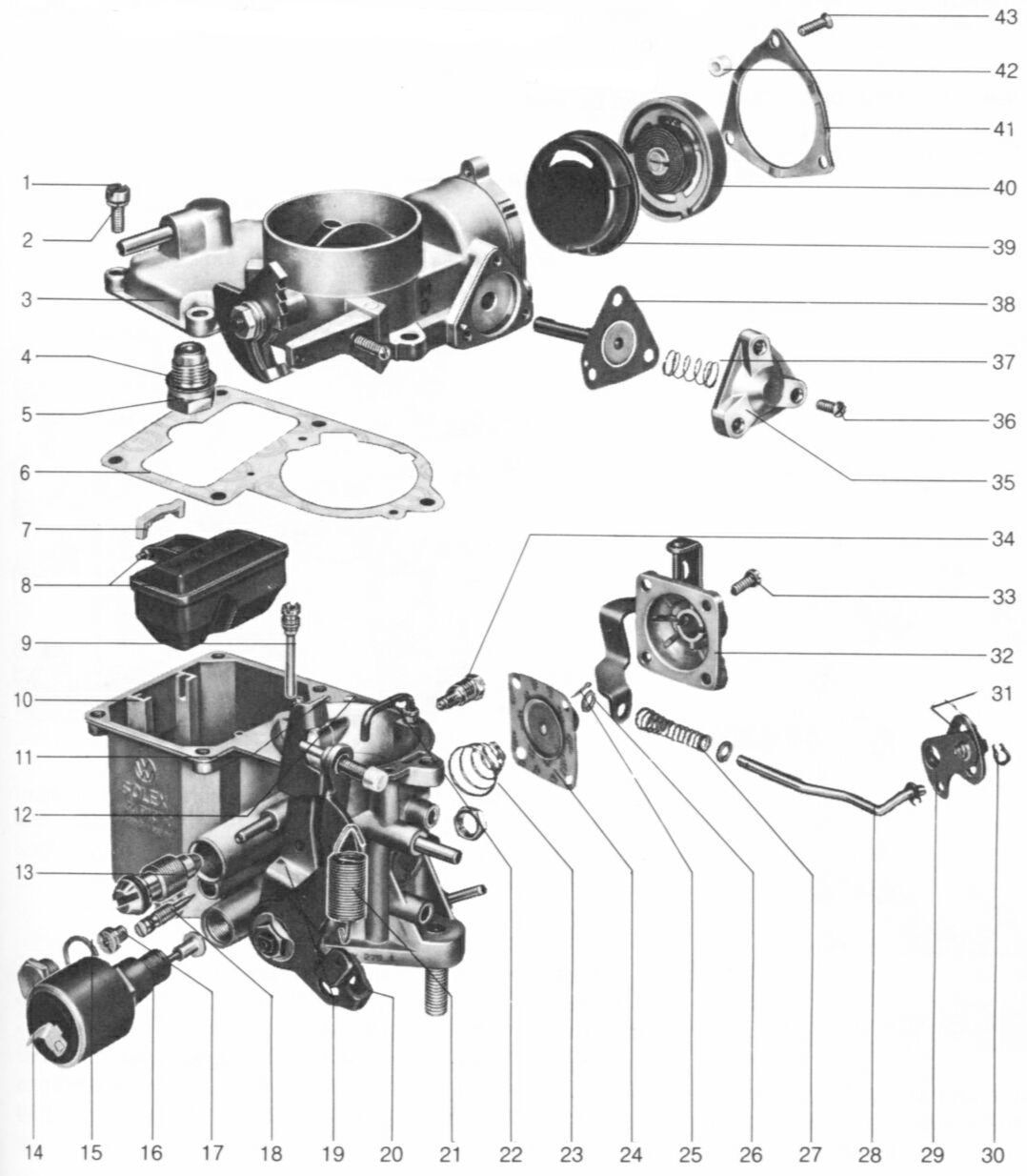 Brosol/Solex Carburetor Only. 31 PICT-3, Dual Arm, 12-Volt Choke